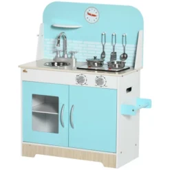 Qaba Wooden Play Kitchen, Kids Kitchen Playset With Sound Effects And Lights, Children's Imaginative Pretend Toy, Faucet Clock, 3-6 Years Old, Blue -Best Toy Store GUEST 08833802 633c 4525 af5d 82ba10c98963