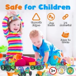 Hurtle Kids Childrens Deluxe 70 Piece Educational STEM Engineering Magnetic Building Block Set With 2 Big Wheels, Car Body, And Bulldozer Arm, Multi -Best Toy Store GUEST 0e538616 7426 4bc6 8881 d95103cdc8a4