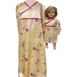 Size 6 Matching Girl And Doll Satin Falling Star Print Nightgowns