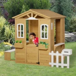 Outsunny Outdoor Playhouse For Kids Wooden Cottage With Working Doors Windows & Mailbox, Pretend Play House For Age 3-6 Years -Best Toy Store GUEST 178c2716 1a42 4457 8103 323e29ceb953