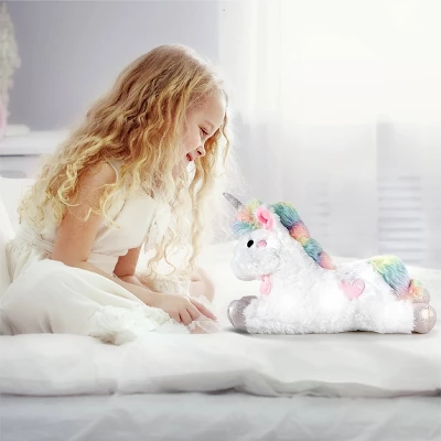 FAO Schwarz Glow Brights Toy Plush LED With Sound White Unicorn 15" Stuffed Animal 4 FAO Schwarz Glow Brights Toy Plush LED With Sound White Unicorn 15" Stuffed Animal - Image 2