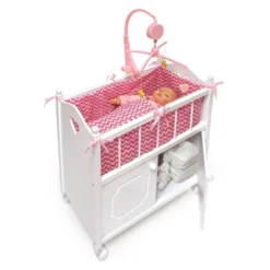 Badger Basket Cabinet Doll Crib With Chevron Bedding And Free Personalization Kit - White/Pink -Best Toy Store GUEST 284a213e 9e2a 49ed be2e 38d53669f08d