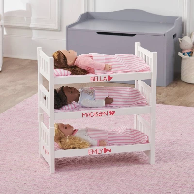 Badger Basket 1-2-3 Convertible Doll Bunk Bed With Bedding - Pink/Stripe 6 Badger Basket 1-2-3 Convertible Doll Bunk Bed With Bedding - Pink/Stripe - Image 4
