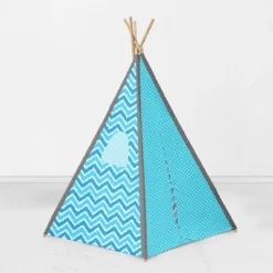 Bacati - Mix N Match Turquoise Gray Chevron Dots Play Tent For Kids/Toddlers, 100% Cotton Percale Fabric Cover -Best Toy Store GUEST 33acd9dc c462 4bb4 9e1c 001d9ef2b3c2