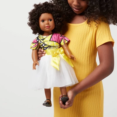 Ikuzi Dolls Pink & Yellow Dress Doll With Black Hair 18" Fashion Doll 3 Ikuzi Dolls Pink & Yellow Dress Doll With Black Hair 18" Fashion Doll
