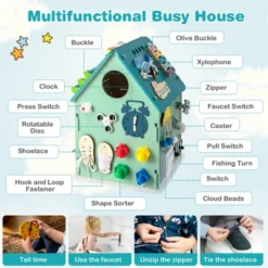 Costway Wooden Busy House Montessori Toy With Sensory Games & Interior Storage Space Blue/Pink -Best Toy Store GUEST 3f51e6dd 8734 419f 9903 b9e2e672769d