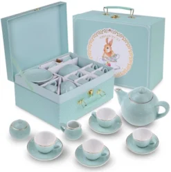 Jewelkeeper Porcelain Tea Set For Little Girls - Blue - 13 Piece