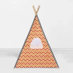 Bacati - Mix N Match Orange Gray Chevron Dots Play Tent For Kids/Toddlers, 100% Cotton Percale Fabric Cover -Best Toy Store GUEST 7bacdbbb 116f 4a38 88e6 8037e9c16879