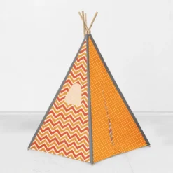 Bacati - Mix N Match Orange Gray Chevron Dots Play Tent For Kids/Toddlers, 100% Cotton Percale Fabric Cover -Best Toy Store GUEST 84cdf53c 4389 4393 b31c 96b0b9007e39