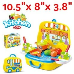 Insten 24 Piece Portable Kids Kitchen Cooking Set, Play Food, 10.5 X 8 X 8 In