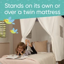 Hearthsong Cozy Cottage Bed Canopy With LED Lights Designed For Twin Or Queen-Sized Bed - Gray -Best Toy Store GUEST a7b0a67f cc48 4443 accb 34a92d2748e7