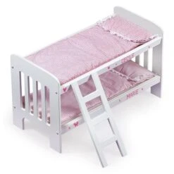 Badger Basket Doll Bunk Bed With Bedding, Ladder, And Free Personalization Kit - White/Pink/Gingham