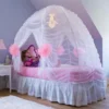 HearthSong - Kids Fairy-Tale Twin Bed Tent Canopy With Light-Up Beaded Chandelier, White
