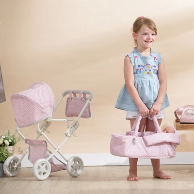 Olivia's Little World - Polka Dots Princess Baby Doll Deluxe Stroller - Pink & Gray 4 Olivia's Little World - Polka Dots Princess Baby Doll Deluxe Stroller - Pink & Gray - Image 2