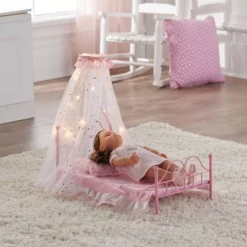Starlights LED Canopy Metal Doll Bed With Bedding - Pink -Best Toy Store GUEST bc68727b dc5c 4596 aa18 f33b9fb7a867