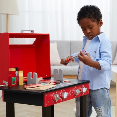 Teamson Kids Little Helper Backyard BBQ Grill Playset With Interactive Features And 25 Play Cooking Accessories, Red/Black 7 Teamson Kids Little Helper Backyard BBQ Grill Playset With Interactive Features And 25 Play Cooking Accessories, Red/Black - Image 5