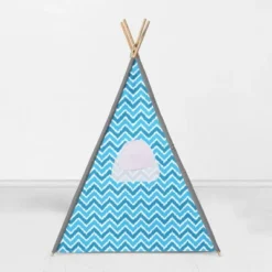 Bacati - Mix N Match Turquoise Gray Chevron Dots Play Tent For Kids/Toddlers, 100% Cotton Percale Fabric Cover -Best Toy Store GUEST c806eeba 5cd9 40e9 8892 7e485810d5c7