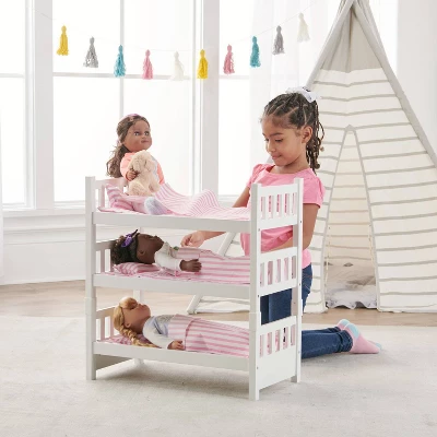 Badger Basket 1-2-3 Convertible Doll Bunk Bed With Bedding - Pink/Stripe 4 Badger Basket 1-2-3 Convertible Doll Bunk Bed With Bedding - Pink/Stripe - Image 2