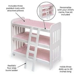 Badger Basket Triple Doll Bunk Bed With Ladder, Bedding, And Free Personalization Kit - Pink Gingham -Best Toy Store GUEST de75445c e4d4 4d1b 8bd7 36d53c4e3857