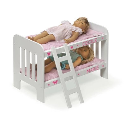 Badger Basket Doll Bunk Bed With Bedding, Ladder, And Free Personalization Kit - White/Pink/Gingham 8 Badger Basket Doll Bunk Bed With Bedding, Ladder, And Free Personalization Kit - White/Pink/Gingham - Image 6