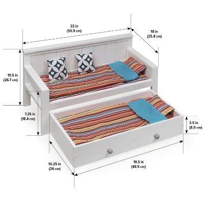 Sofa/Daybed With Trundle For 18" Dolls - White/Multi 10 Sofa/Daybed With Trundle For 18" Dolls - White/Multi - Image 8