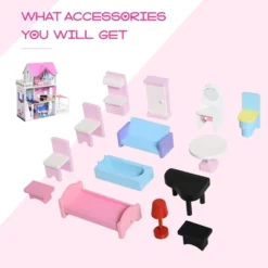 Qaba Kids Wooden Multi-Level Dream House Villa Kit With Furniture And Accessories -Best Toy Store GUEST ecc15b97 12c9 4c53 a7da 625959b58b5d