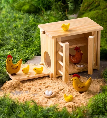 Magic Cabin - Wooden Chicken Coop And Felt Chickens Play Set Special For Kids 3 Magic Cabin - Wooden Chicken Coop And Felt Chickens Play Set Special For Kids