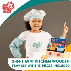 Leo & Friends 2-in-1 Mini Kitchen 15-Piece Wooden Play Set